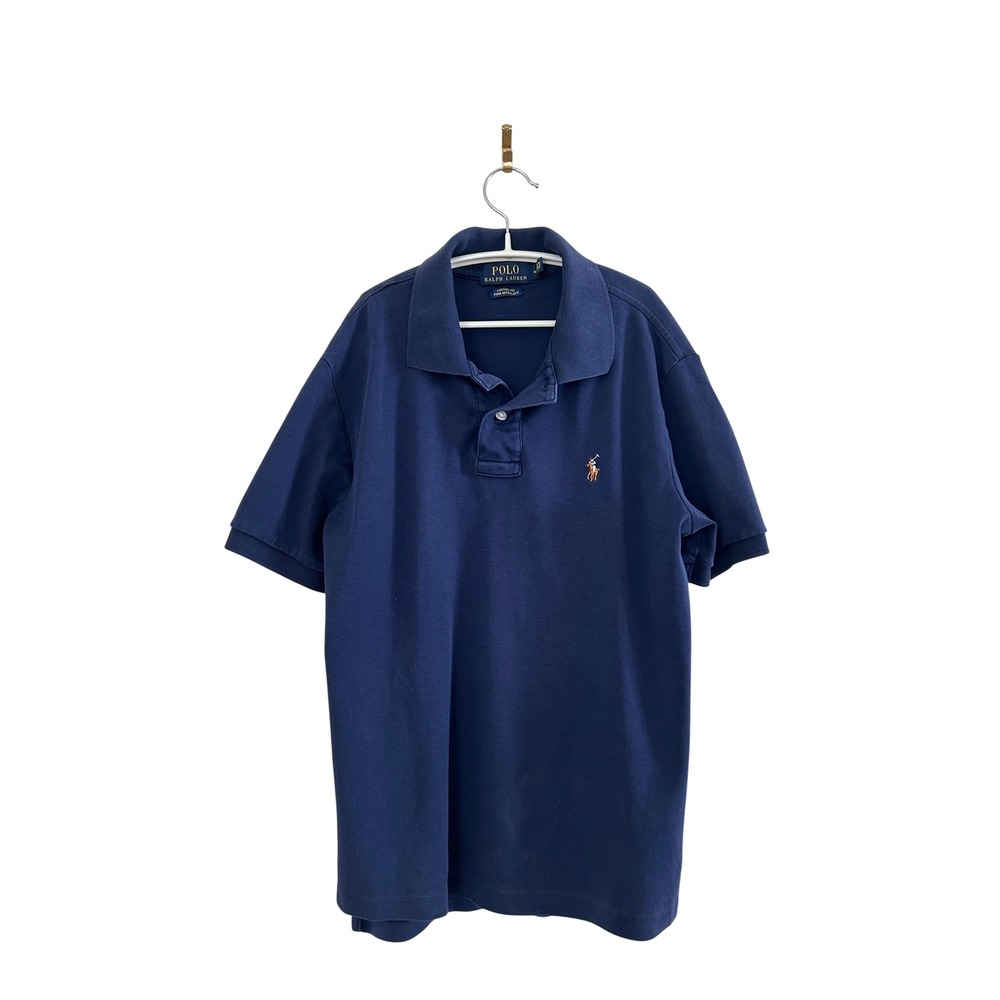 Polo Ralph Lauren Pima Interlock Polo Boys Medium 10-12 Navy Blue Custom Fit - Picture 2 of 7